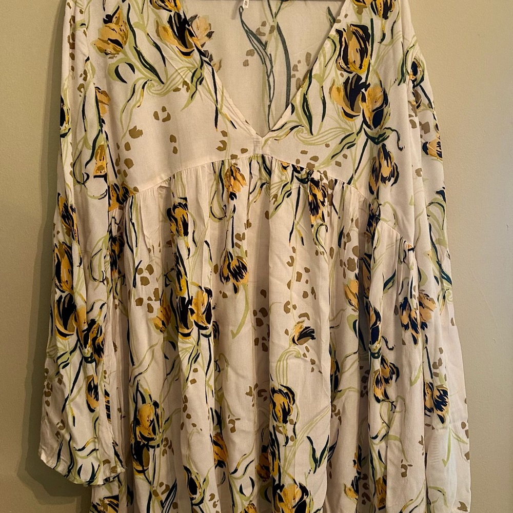 Free People Floral V-Neck Blouse in Cream and Yellow